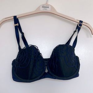Chantelle Blue and Black Lace Bra Size 34 DD